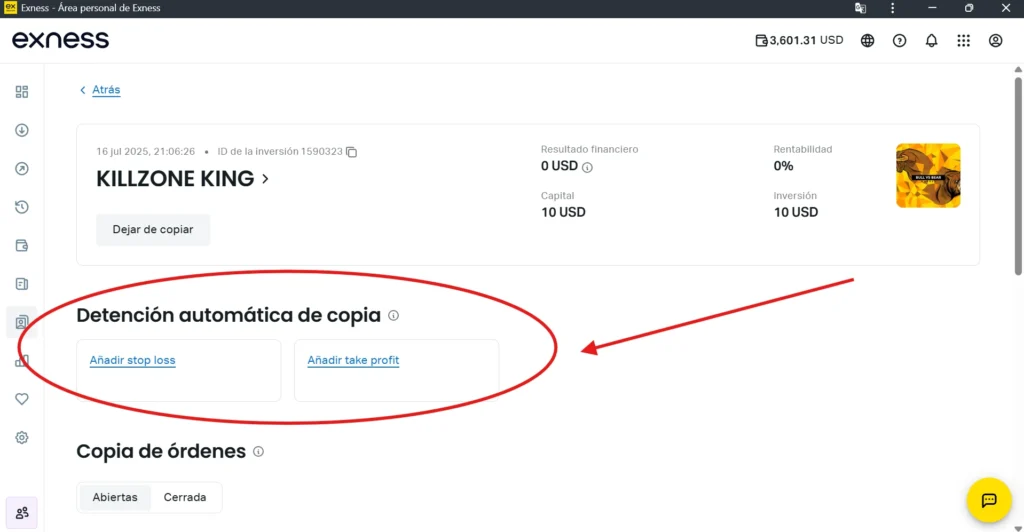 poner sl y tp en el copy trading de exness
